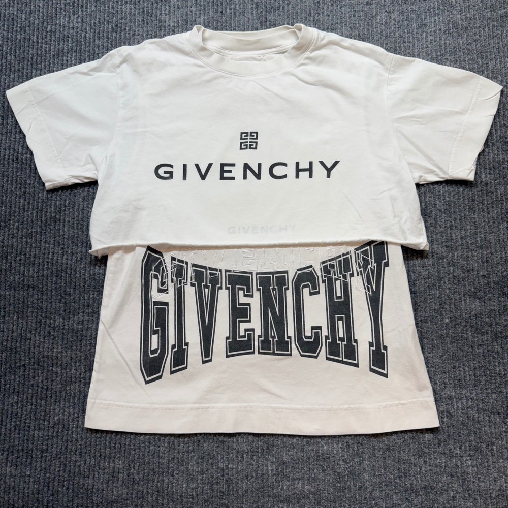 Givenchy White Logo Layered Tee S College Embroidered Cotton Streetwear Designer
